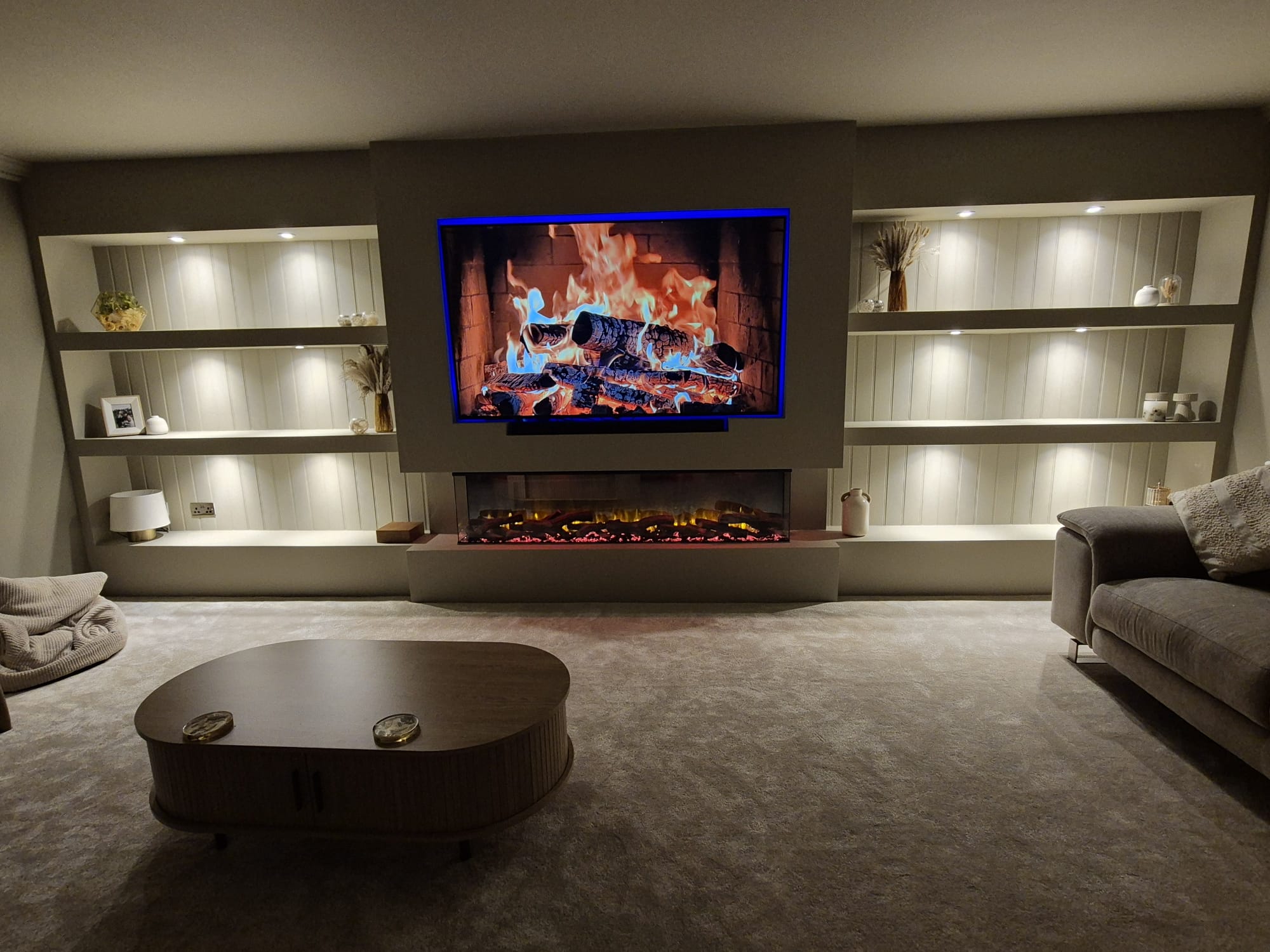 The Linear Hearth custom media wall installation